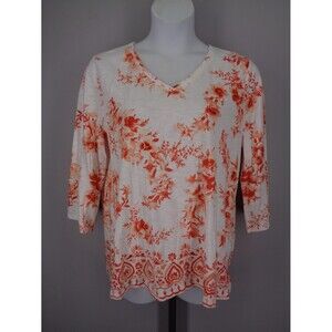 Chicos Canyon Clay Fresh Medallion Floral V-Neck Top Size 3 (16) XL New